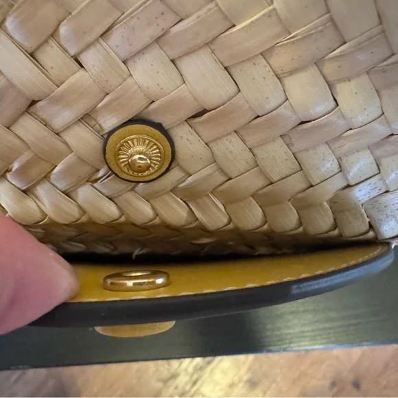 Tory Burch Beige and Yellow Woven Tote Basket Bag - Picture 4 of 11